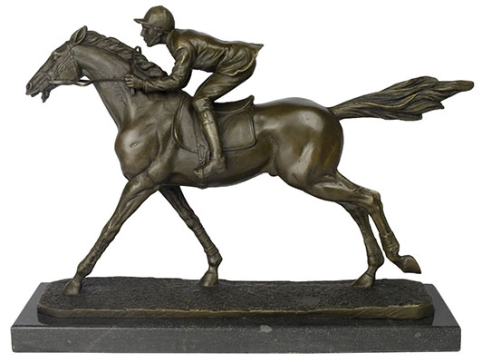 Jockey Bronze Sculpture On Marble Base - Click Image to Close